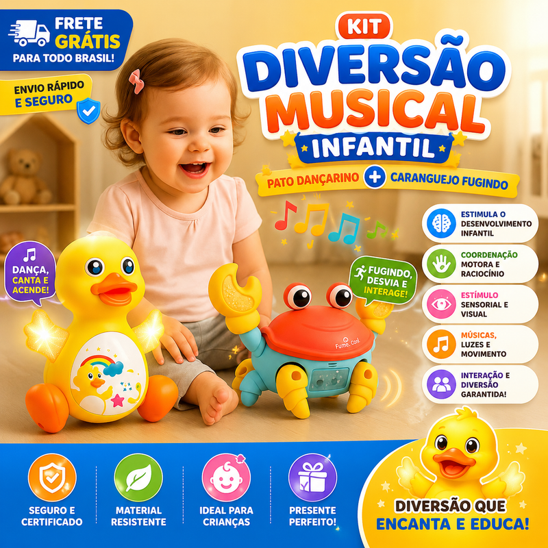 KIT DIVERSÃO MUSICAL INFANTIL- Pato Dançarino + Caranguejo Fugindo Interativo