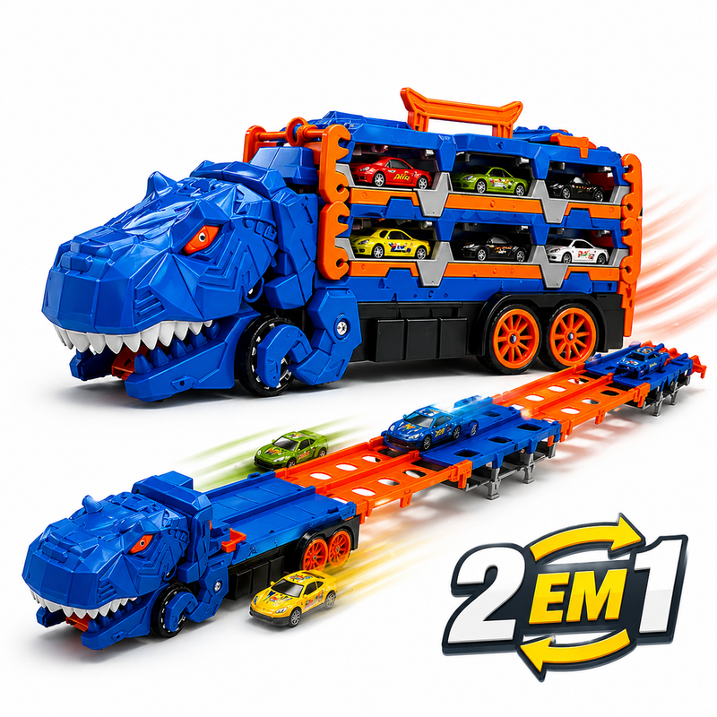 Caminhão Dinossauro 2 em 1 com Pista e Carrinhos
